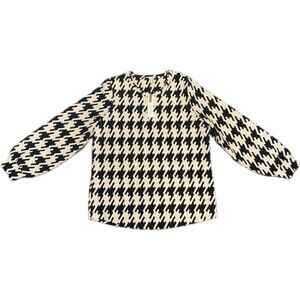 NWT Chicos Zenergy Sz 1 Medium Houndstooth Top Black White Balloon Sleeve